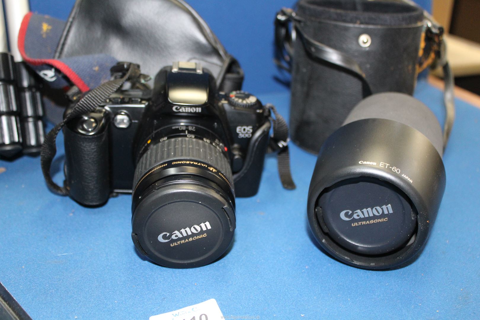 A Canon EOS 500 camera with ultrasonic lens, canon lens, tripod, etc. - Image 2 of 2