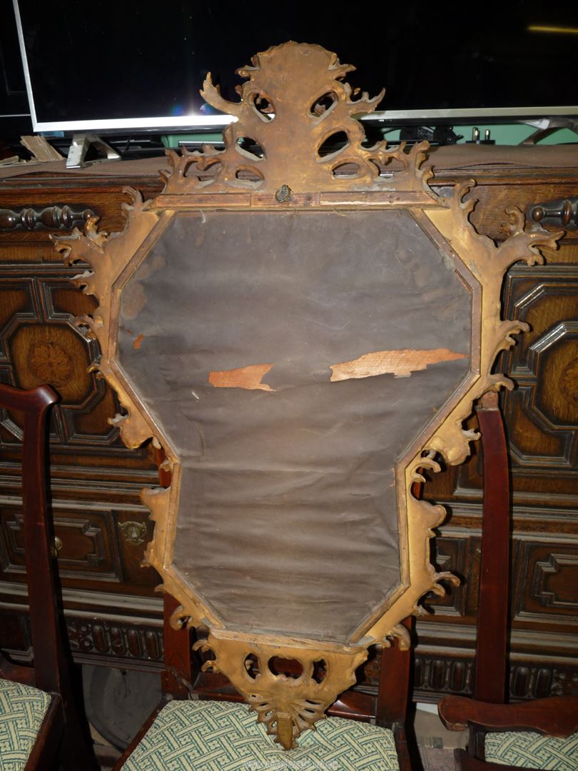 A large old Gesso and giltwood framed wall mirror with slight losses, 37" x 25" approx. - Image 8 of 13