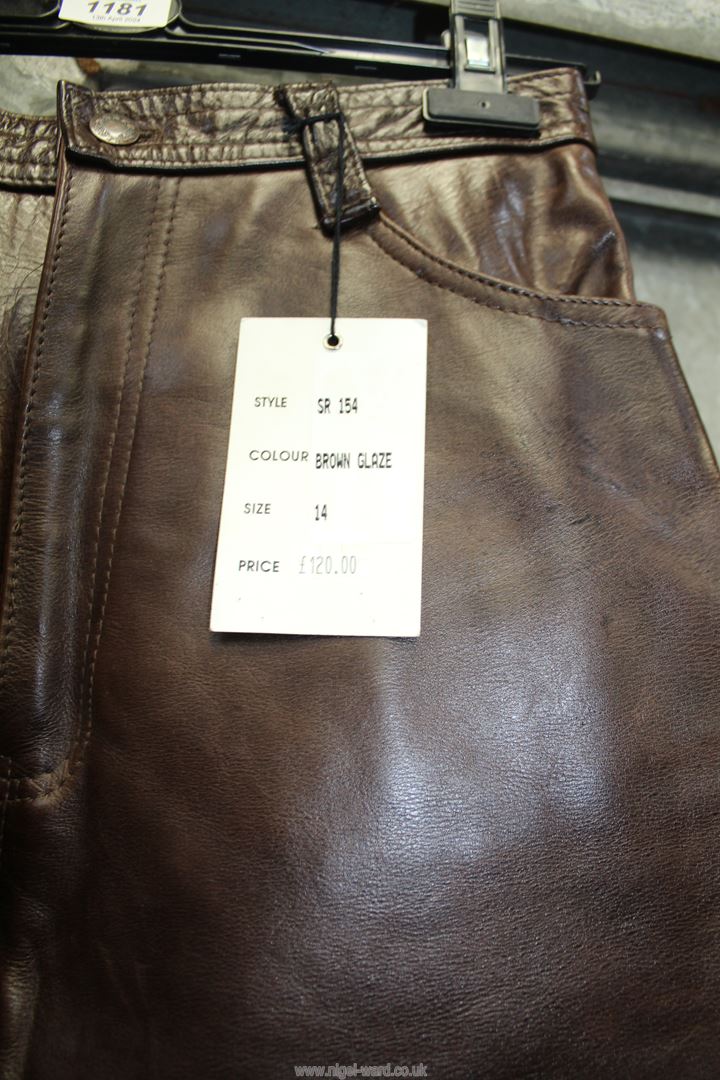 A pair of brown glaze leather Trousers ( new £120). - Image 4 of 4