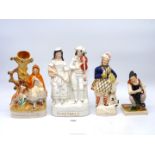 Four Staffordshire figures including three flatbacks; 'Minstrels',