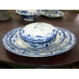 Three blue and white graduated meat plates and a serving dish in Savoy pattern by Empire ware ,