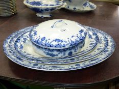Three blue and white graduated meat plates and a serving dish in Savoy pattern by Empire ware ,