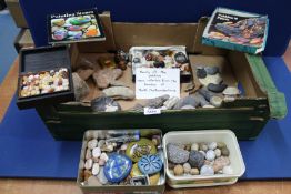 A quantity of pebbles, rocks, polished stones including Tigers eye, etc.