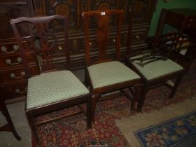 Three classic Georgian design Mahogany side/dining chairs (one with damaged back support) with drop