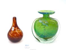 A 1970's Mdina glass vase of compressed ovoid form, with flared rim ,