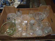 A quantity of glass including a pestle and mortar [chip to pestle] cut glass trinket pots,