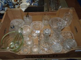 A quantity of glass including a pestle and mortar [chip to pestle] cut glass trinket pots,