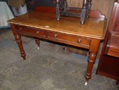 A Victorian Satinwood/Mahogany side Table having a pair of frieze drawers with turned wooden knobs,