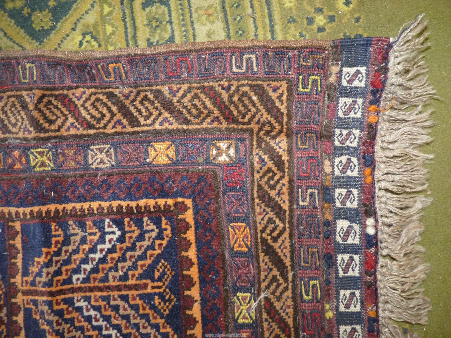 A Kayam Prayer rug, the border having hand stitched geometric detail, 45'' x 34''. - Image 2 of 5