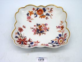 A 19th century Worcester Flight Barr and Barr 1813-1840 square dish having serpentine gilt rim,