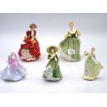 Three Coalport figures; 'The Garden Party',