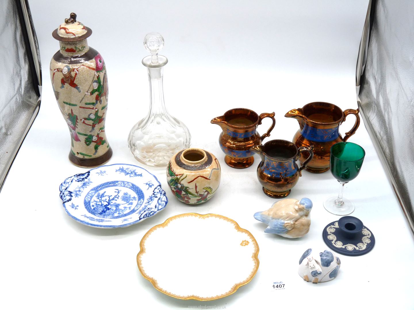 A quantity of china including; Limoges plate, dark blue Wedgwood Jasperware candlestick, - Image 5 of 32