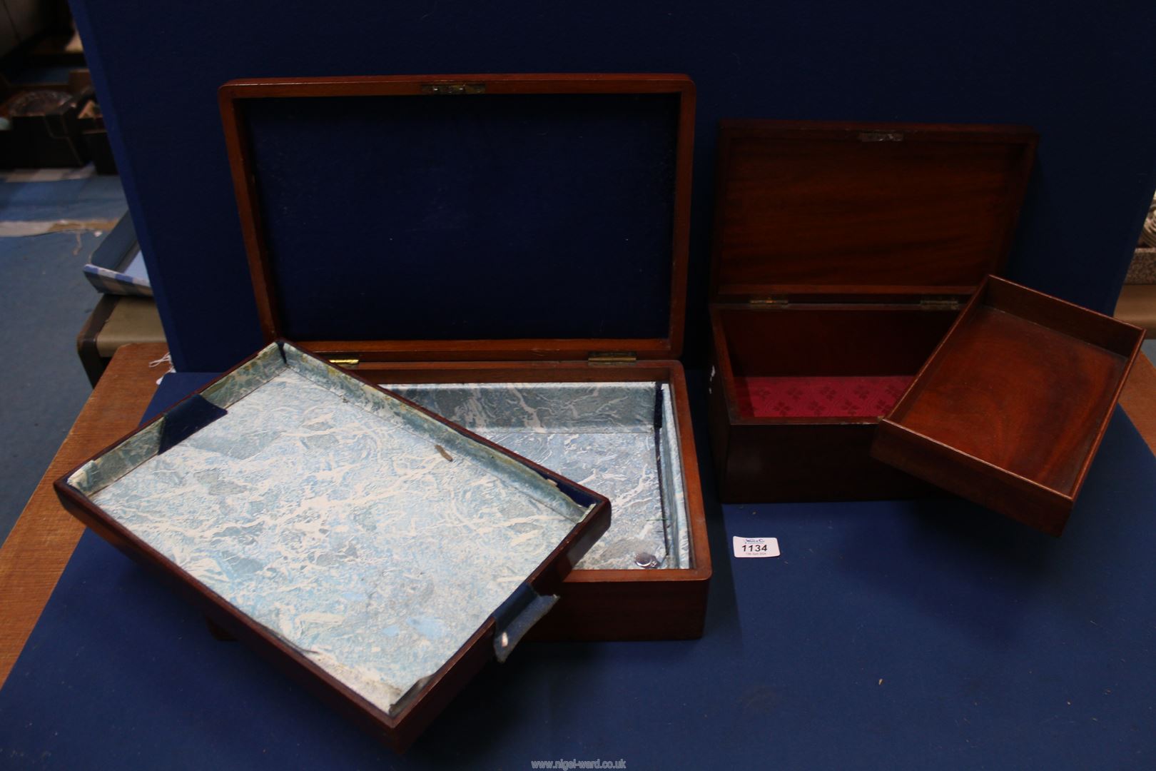 Two Mahogany/Satinwood Boxes having interior trays, one having plaque 'Presented to Mr & Mrs W.H. - Image 3 of 3