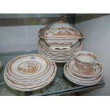 A box of 'Brown Quail' china including eight dinner plates, four side plates, five tea plates,