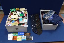 A large box of Match Books including; Concorde and World wide. Plus a box of various company Ties.