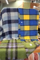 Three checked picnic blankets including blue/yellow, blue and green (75% Mohair by Cree Mill Ltd.