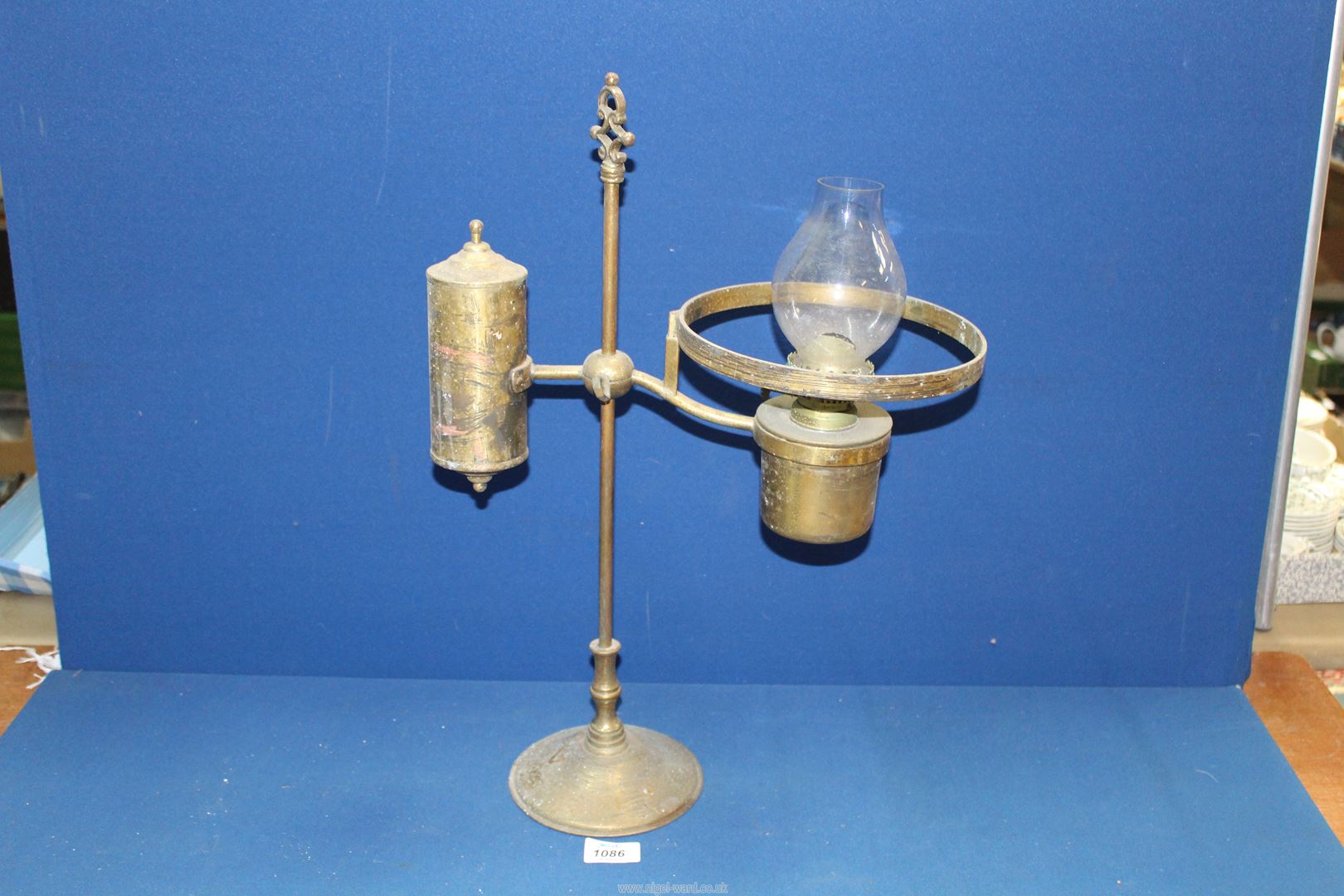 A heavy brass Student Oil lamp with a weighted base, 20" tall. - Image 2 of 2