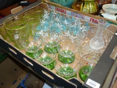 A quantity of glasses including lime green Lemonade set,