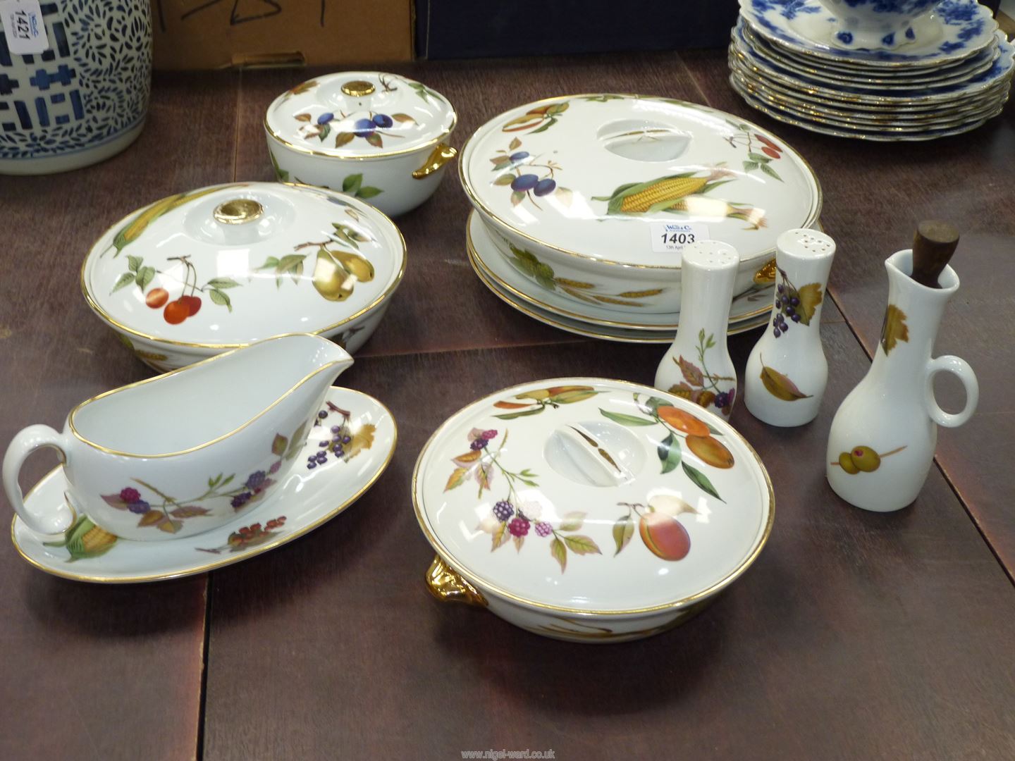 A quantity of Royal Worcester 'Evesham' oven to table ware, gravy boat, cruets, etc.