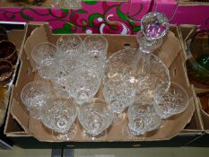 Six each Jaffe Rose crystal whisky tumblers and wine glasses plus matching ships decanter