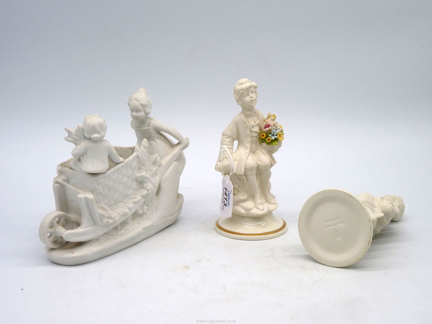 A pair of 20th century Naples Parian ware figures on glazed bases, - Image 2 of 2