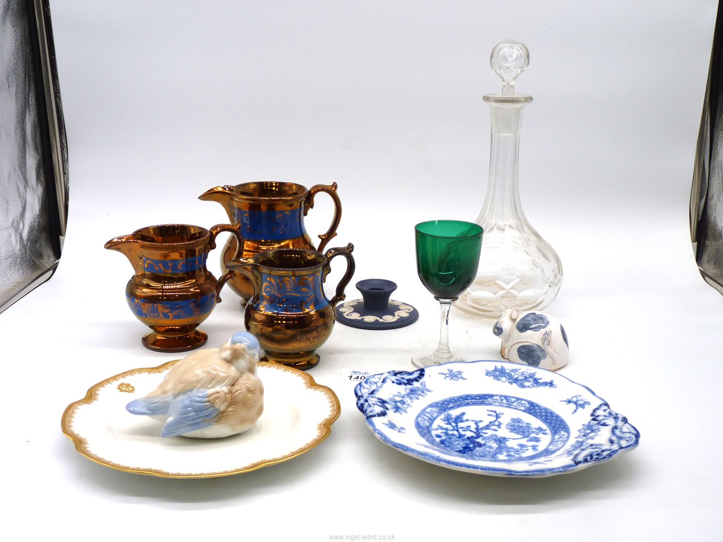 A quantity of china including; Limoges plate, dark blue Wedgwood Jasperware candlestick, - Image 4 of 32