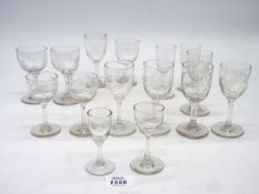 A quantity of old sherry and port glasses,