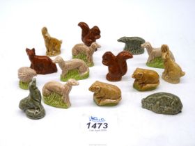 A box of Wade Whimsies including, squirrel, fox, rabbit, etc.