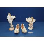 Two interesting Oceanic shell and coral arrangements, 7 1/2" tall and 5 1/2" tall,