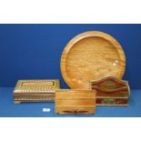 A large Sycamore platter, 15" diameter, Italian stationery box and multi-colour tissue box,