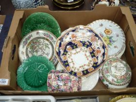 A quantity of china including a small Coalport tureen, Wedgwood cabbage style plate, Swansea plates,