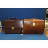A vintage leather briefcase with many compartments plus an Italian leather briefcase (lock faulty).