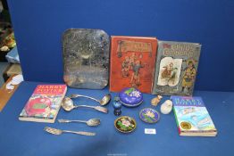 A small quantity of miscellanea including cloisonne pot, vase and saucers, children's books,