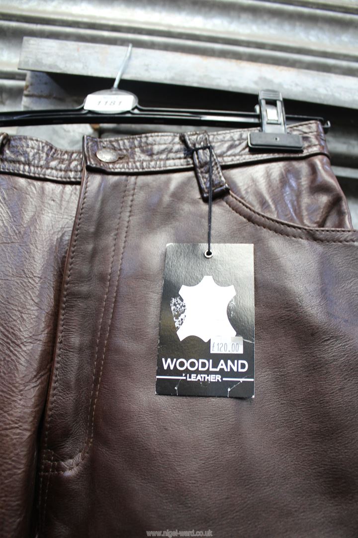A pair of brown glaze leather Trousers ( new £120). - Image 3 of 4