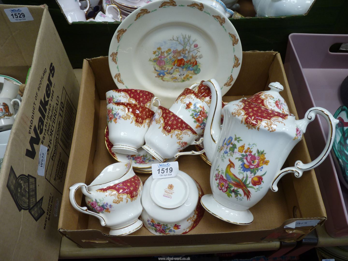 A Paragon 'Rockingham' part coffee set including; 5 cups, 6 saucers, coffee pot,