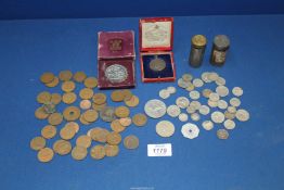A small quantity of coins including a boxed 1951 Festival of Britain coin, 1977 crown, sixpence's,