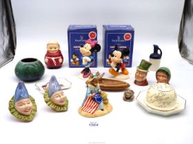 A quantity of china including Royal Doulton Mickey and Minnie Mouse figures (boxed),
