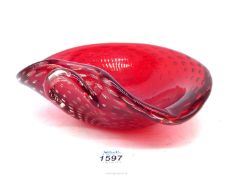 A thick heavy red Murano glass bowl,