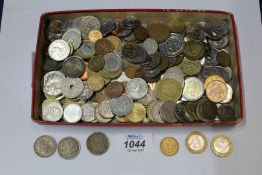 A quantity of mostly foreign coins including Euros, cents, Lira, Kumar, etc.