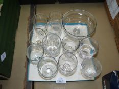 A quantity of Rummer style glasses, some with scratch or polished pontile,