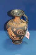 A collectible ancient Greek red figure Hydria jug, depicting a lady seated between two attendants.