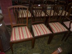 Three boxwood strung Mahogany framed side Chairs standing on tapering square front legs and having
