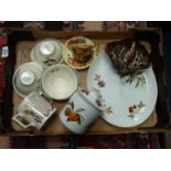 A small quantity of china to include; Aynsley cup & saucer, Kernewek Brown basket,