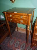 A cross-banded light/darkwood strung Yew wood and other woods Side Table having two frieze drawers