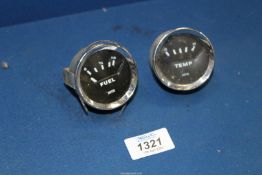 A matching pair of Smiths 'Temp' and 'Fuel' gauges for 2'' recess.