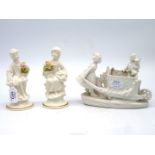A pair of 20th century Naples Parian ware figures on glazed bases,