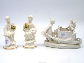 A pair of 20th century Naples Parian ware figures on glazed bases,