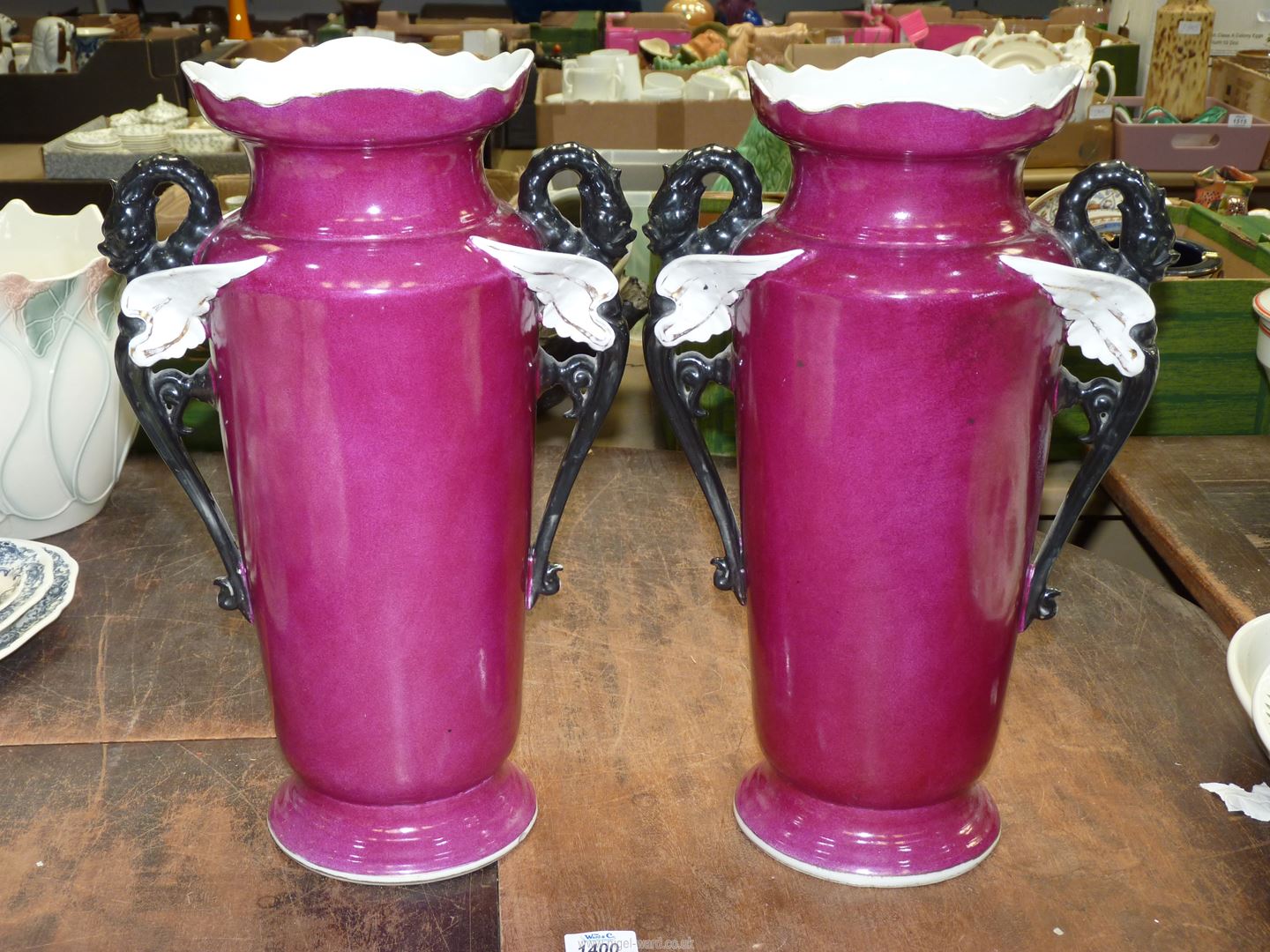 Two large Grecian style vases, 18" tall (one with repair to rim). - Image 2 of 2