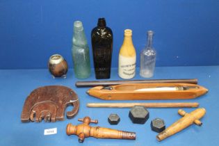 A quantity of mixed ephemera to include two barrel taps, Crewkerne United marbled pop bottle,