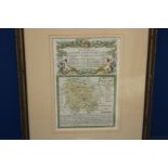 A framed and mounted old Road map 'The Road from Bristol to Westchester', map size 7 1/4" x 5".